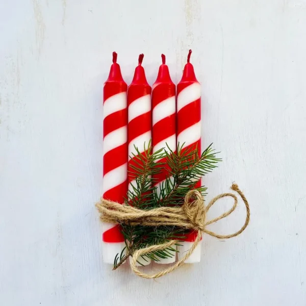 Handgemachte Zuckerstangenkerze in Zuckerstangen Optik in rot weiss