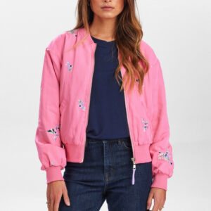 Jacke NUELLANORA EMBROIDERY von Nümph ist pink bestickt mit Blumen im Bomberjacke Style