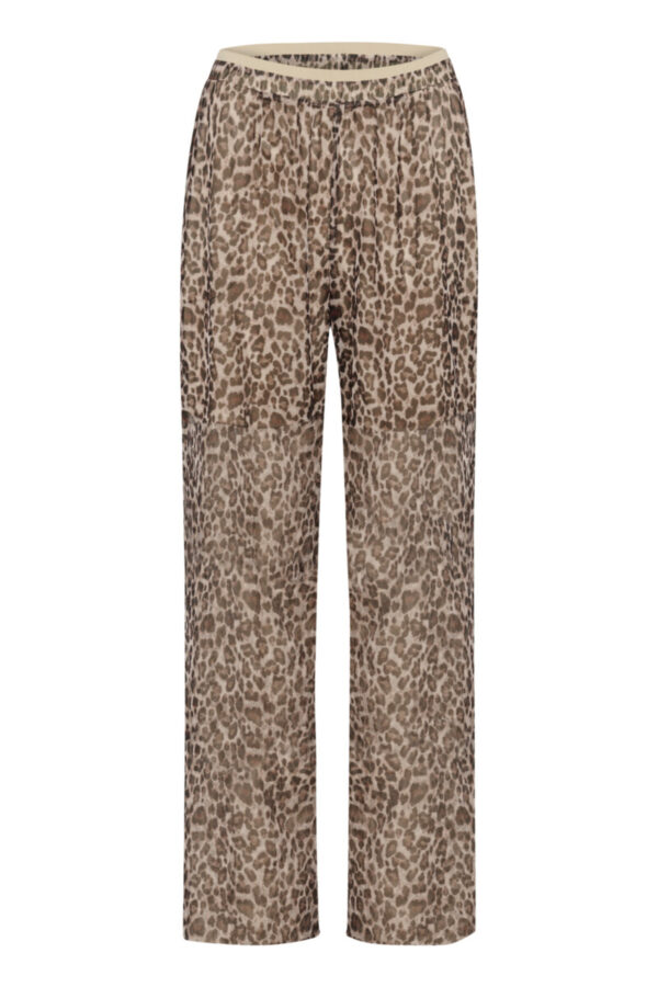 Weite, halbtransparente leichte Hose mit Gummizug im Leoprint und seitlichen Taschen