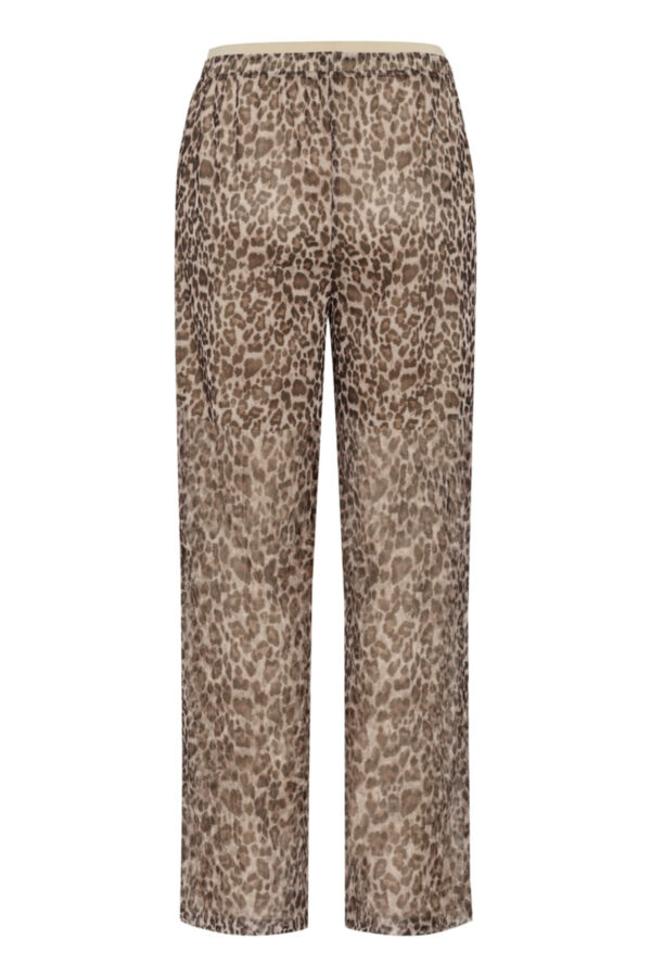 Weite, halbtransparente leichte Hose mit Gummizug im Leoprint und seitlichen Taschen