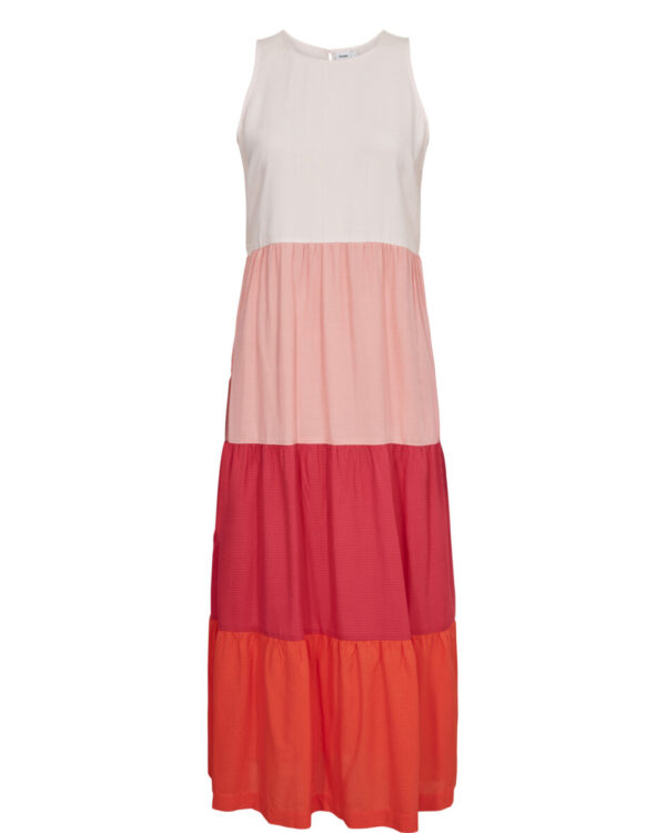 Sommerkleid ärmellos in Blockfarben weiss, rosa, pink und orange lang