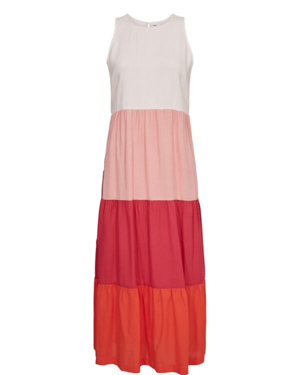Sommerkleid ärmellos in Blockfarben weiss, rosa, pink und orange lang