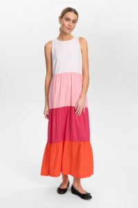 Nuprimrose Sommerkleid ärmellos in Blockfarben weiss, rosa, pink und orange lang