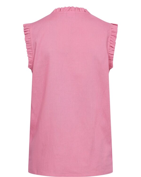 Nutusa Top in pink von Nümph aus Viskose, Baumwolle und Leine mit V-Ausschnitt und leicht gerüschten Ärmeln hüftlang