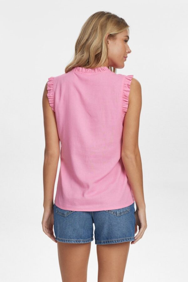 Nutusa Top in pink von Nümph aus Viskose, Baumwolle und Leine mit V-Ausschnitt und leicht gerüschten Ärmeln hüftlang