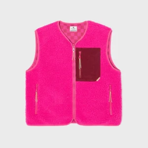 Teddyfell Weste von Billybelt in Pink mit Cordpatch in weinrot im Brustbereich